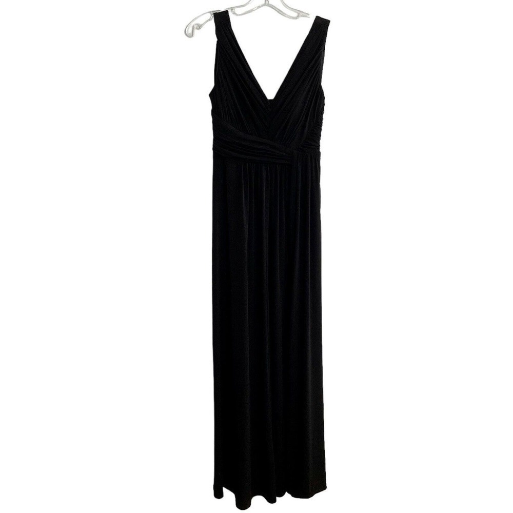 Signature By Sangria V Neck Maxi Dress Black Size 6 High Waist Draping P…